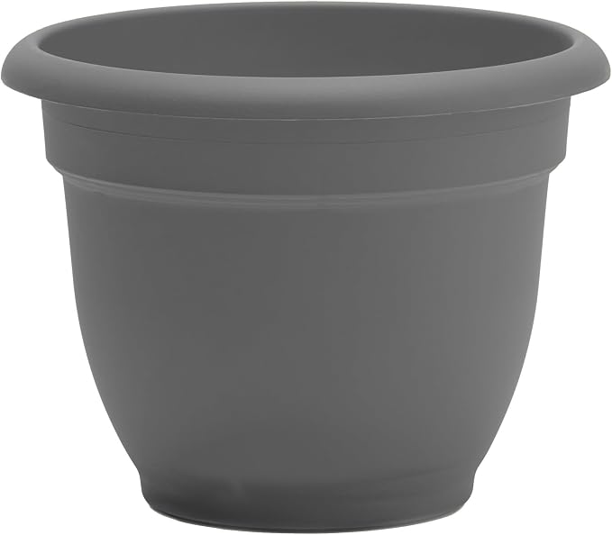 Bloem Ariana 16" Plastic Self-Watering Planter, Charcoal, 2-Pack | Self-watering disk at the bottom of each pot that acts as a water wick and reservoir for optimal plant health