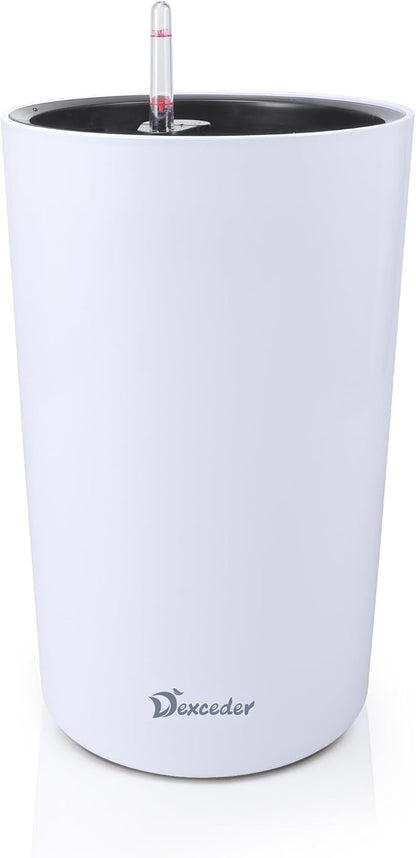 Dexceder 16x12 Self Watering Tall Planter (White Matte) | High Cylinder, Thickened Large Floor Standing Flower Plant Pot with Water Level Indicator Indoor Outdoor
