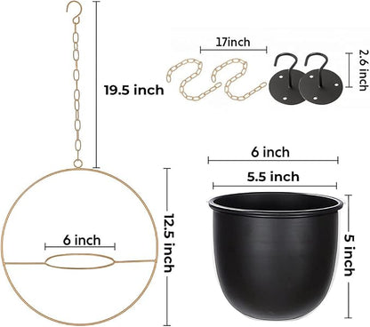2 Pack Hanging Planters for Indoor Plants with 5.5" Pot + Ceiling Hook + Extender Chain | Hanging Plant Holder, Metal Minimalist Planter, NO Plant incld