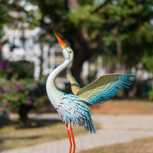 40" Metal Crane Garden Statue, Large Outdoor Heron Sculpture,Rust-Proof Garden Sculptures & Statues,Yard Art for Patio & Backyard