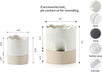 Nihow Ceramic Self Watering Pots for Indoor Plants, 4.5+6 Inch,Beige Set 2 | Visible Water Level Fill Port,Planter with Cotton Wick,Water Storage Plus, Cylinder Round Flower Pot, Succulent/Herbs/Violets