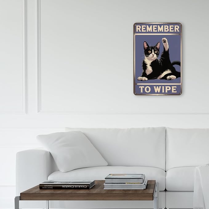 mmiishe Cat Bathroom Decor Black Cat Lover Gifts for Women Men Funny Vintage Metal Signs for Restroom Toilet Powder Room Wall Art Plaques 8x12 Inches Bathroom Accessories Birthday Anniversary
