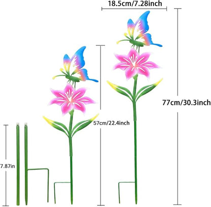 Metal Garden Flowers for Outside, 30.3-22.4" 3-Pack Colorful Butterfly & Flower Decorative Garden Stakes for Spring Garden Decor, Yard Art Decorations for Patio Lawn