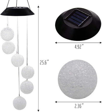 MorTime LED Solar Crystal Ball Wind Chime, 25" Mobile Hanging Wind Chime for Home Garden Decoration, Automatic Light Changing Color
