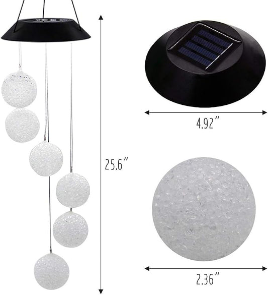 MorTime LED Solar Crystal Ball Wind Chime, 25" Mobile Hanging Wind Chime for Home Garden Decoration, Automatic Light Changing Color
