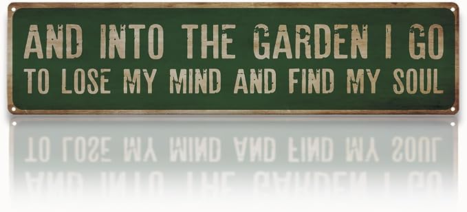 Garden Metal Tin Sign, Rustic Farmhouse Decor, And Into the Garden I Go Sign, Inspirational Gardening Quote Wall Art, for Yard Fence Door Porch, Vintage Outdoor Gardens Decoration, 15.7 x 3.9 Inches