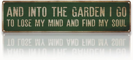 Garden Metal Tin Sign, Rustic Farmhouse Decor, And Into the Garden I Go Sign, Inspirational Gardening Quote Wall Art, for Yard Fence Door Porch, Vintage Outdoor Gardens Decoration, 15.7 x 3.9 Inches