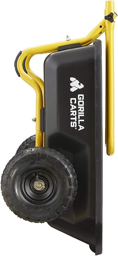 Gorilla Carts GCR-4 Poly Dump Cart, 2-Wheel Garden Wagon with Foldable Handle, 4 cu ft, 300 lb. Capacity, Black/Yellow