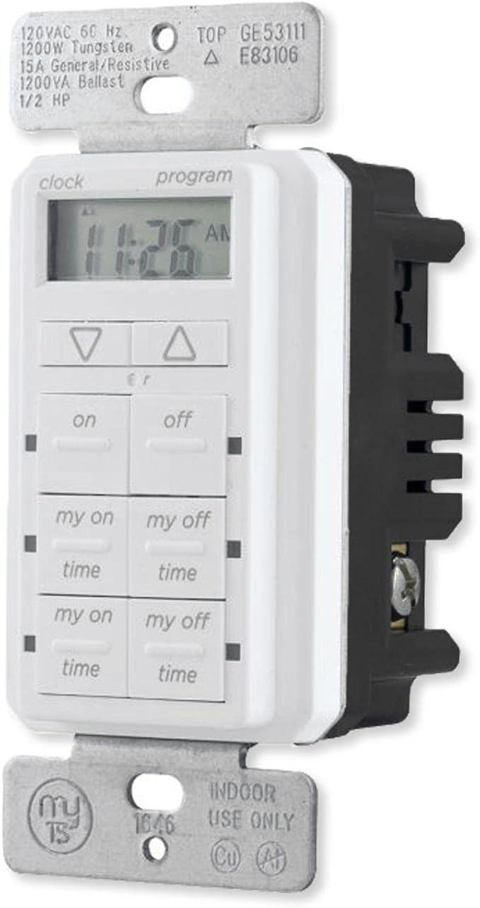 myTouchSmart In-Wall Digital Timer, 4 Programmable On/Off Buttons, 2 Easy On/Off Buttons, 24 Hour Daily Cycles, Blue LED Indicators, with Battery Backup, for Indoor/Outdoor Lights, Fans, 26893