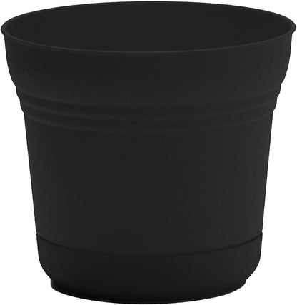 Bloem Saturn 10" Plastic Planter with Saucer, Black | Medium-sized pot with built-in drainage holes and detachable saucer tray to protect surfaces and keep your plant happy.