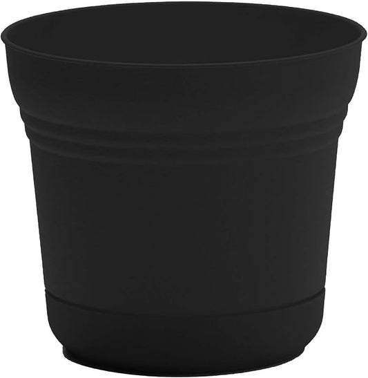 Bloem Saturn 10" Plastic Planter with Saucer, Black | Medium-sized pot with built-in drainage holes and detachable saucer tray to protect surfaces and keep your plant happy.