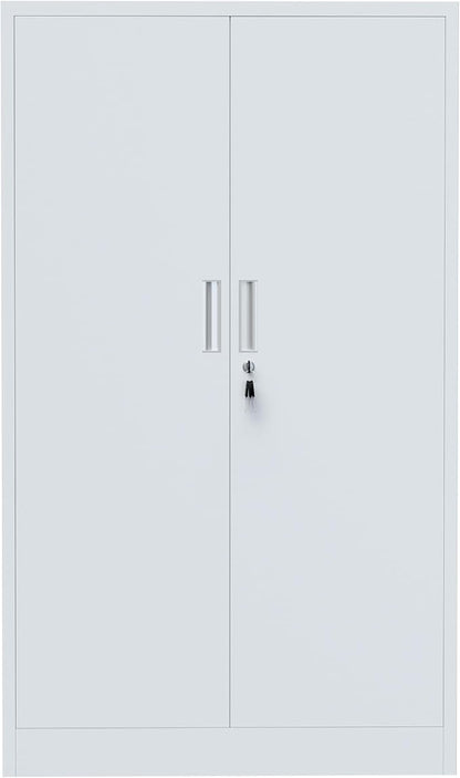 Metal Storage Cabinet with Locking Doors and 3 Adjustable Shelves, Lockable Storage Cabinets for Home Office Garage Kitchen Pantry (White)