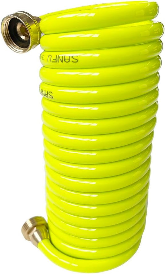 SANFU PU Recoil Garden Hose Handy 3/8"ID x 15ft Premium With 3/4"Inch Swivel Female Brass Fittings Retractable, Outdoor Patio Hose Marine&Boat Yacht, Lime(15')