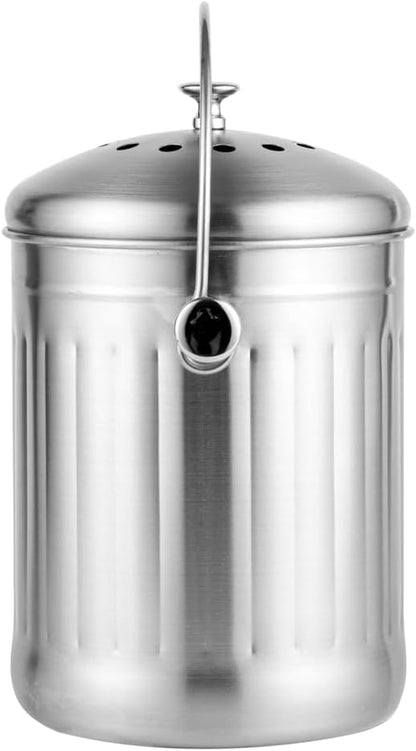 Restaurantware RW Clean 1.3 Gallon Countertop Food Waste Bin 1 Compact Food Waste Container - Avoids Rusting Airtight Lid Stainless Steel 201 Countertop Compost Bin Charcoal Filter