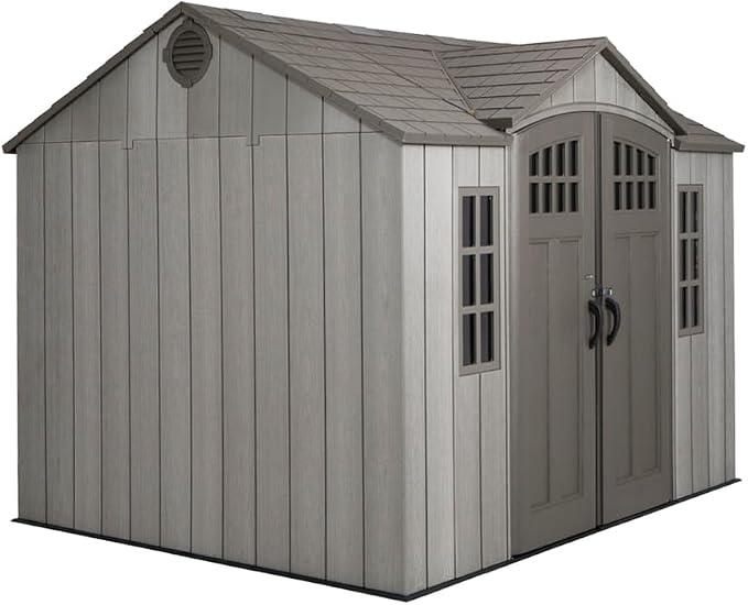 Lifetime 10 ft x 8 ft Outdoor Storage Shed – Heavy-Duty Resin Backyard Shed with Skylights, Windows, Steel-Reinforced Textured Walls