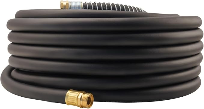 Wiseflow Garden Hose 90FT x 3/4", Heavy Duty Rubber Hose, Water Hose with Five Layered Braiding, Male Female Fittings, 1200PSI Burst, 300PSI Working for Yard, Car Wash, Pets (Black)