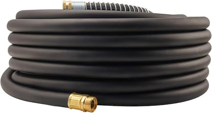 Wiseflow Garden Hose 90FT x 3/4", Heavy Duty Rubber Hose, Water Hose with Five Layered Braiding, Male Female Fittings, 1200PSI Burst, 300PSI Working for Yard, Car Wash, Pets (Black)