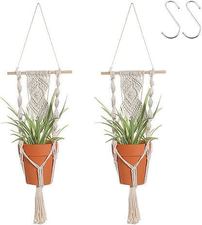 Artilady Macrame Plant Hanger, Boho Hanging Planter for Indoor Plants | Large Plant Holder with Hook, Hanging Baskets for Plants Outdoor, Farmhouse Rustic, Window Balcony Patio Home Decor, 2 Pack