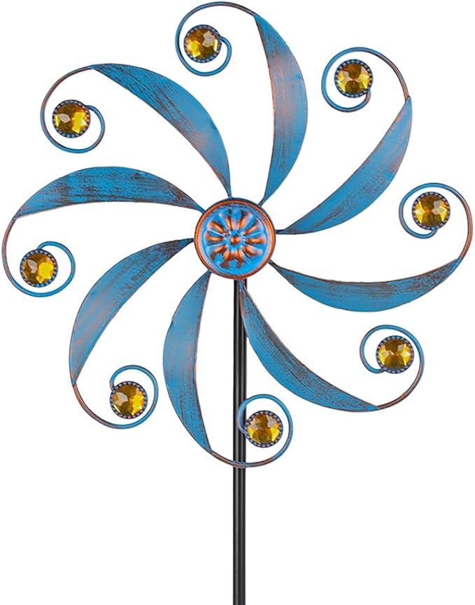 Stargarden Wind Spinner, Metal Outdoor Wind Sculptures & Spinners | Small Garden Pinwheels for Yard and Garden Decor, Blue