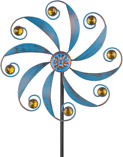 Stargarden Wind Spinner, Metal Outdoor Wind Sculptures & Spinners | Small Garden Pinwheels for Yard and Garden Decor, Blue