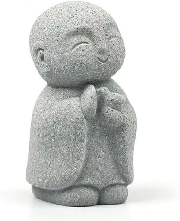 livelyfish Japanese Monk Statue Praying Zen Sandstone Mini Buddha Statues Asian Garden Sculptures for Wealth Good Luck Feng Shui Home Decor, C