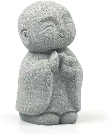 livelyfish Japanese Monk Statue Praying Zen Sandstone Mini Buddha Statues Asian Garden Sculptures for Wealth Good Luck Feng Shui Home Decor, C