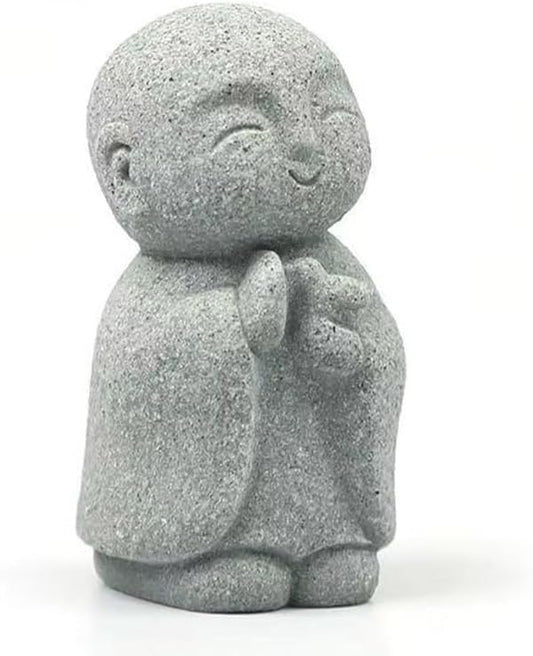 livelyfish Japanese Monk Statue Praying Zen Sandstone Mini Buddha Statues Asian Garden Sculptures for Wealth Good Luck Feng Shui Home Decor, C