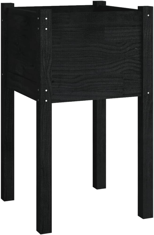 vidaXL Garden Planters - Set of 2, Strong Solid Pinewood Construction, Ideal for Flowers & Plants, Black, Weather-Resistant, 15.7"x 15.7"x27.6"