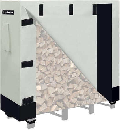 4ft Firewood Rack Cover for Wood Holder, Waterproof Wood Pile Cover for Outside, Indoor Outdoor Log Rack Cover with Buckle, Khaki, 420D Oxford Cloth (Frame not Included)