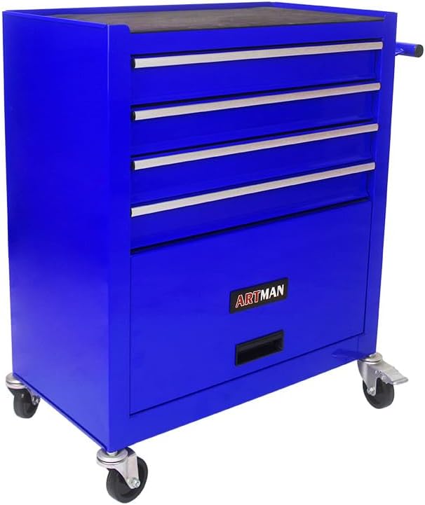 YOPTO Multifunctional Cart with 4 Ball-Bearing Drawers,Portable Rolling Tool Chest W/ 4 Wheels and Pull Handle,for Garage,Warehouse,Workshop,Repair Shop,Blue