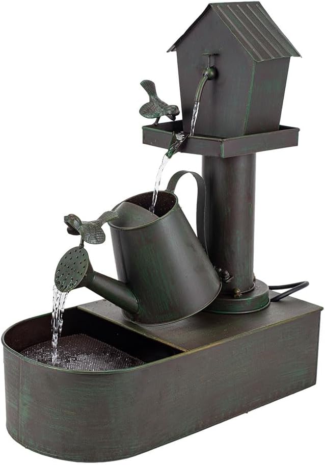 3-Tier Outdoor Fountain 23" Rustic Waterfall Garden Patio Decor | Heavy Duty Rustproof Metal Garden Water Features with Pumb & Debris Filter Screen, Rustic Indoor Outside Soothing Water Flow