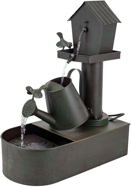 3-Tier Outdoor Fountain 23" Rustic Waterfall Garden Patio Decor | Heavy Duty Rustproof Metal Garden Water Features with Pumb & Debris Filter Screen, Rustic Indoor Outside Soothing Water Flow