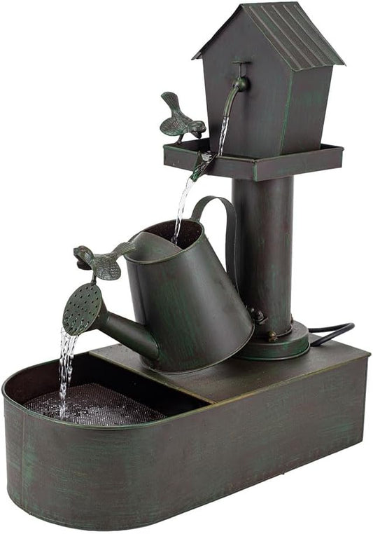3-Tier Outdoor Fountain 23" Rustic Waterfall Garden Patio Decor | Heavy Duty Rustproof Metal Garden Water Features with Pumb & Debris Filter Screen, Rustic Indoor Outside Soothing Water Flow