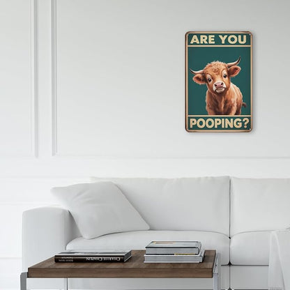 mmiishe Bathroom Decor Metal Signs Cow Gifts for Women Men Funny Bathroom Signs Vintage Metal Decor Are You Pooping for Restroom Toilet Powder Room Wall Decor 8x12 Inches Birthday Anniversary