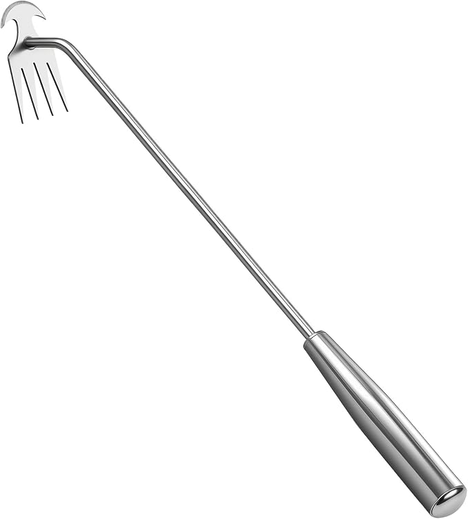 Hand Weeder Tool, Stainless Steel Handle Manual Weeder Tool, Pull Up Weeder Tool, Weed Discharge Tool, 4-Tooth Weeder Tool, Weeder Tool for Gardening 16inch