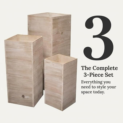 Anderson's Square Wooden Garden Planters Set – Rustic 3‑Piece Wood Planter Collection for Weddings, Patios, Backyards, Seasonal Décor & Modern‑Farmhouse Styling (Small 15", Medium 21", Large 26.75")