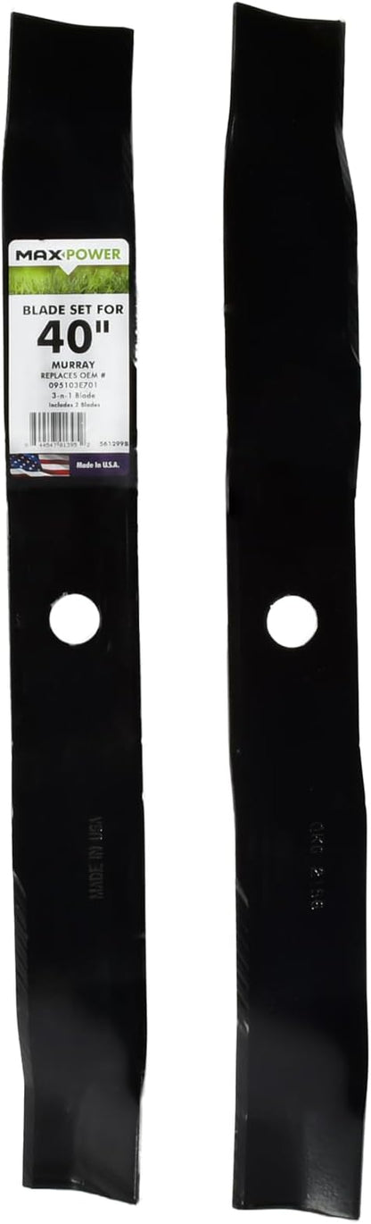 MaxPower 561299B USA MADE 2 Blade Set 3-N-1 Blades | For 40" Cut Murray Mowers Replaces 095103E701, 95103E701