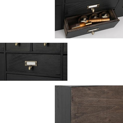 Apothecary Drawers Apothecary Cabinet with Drawers, Black | 12 Drawer Library Card Catalog, Wooden Storage Box, Wooden Desktop Organizer with Metal Handles-Fulled Assembled