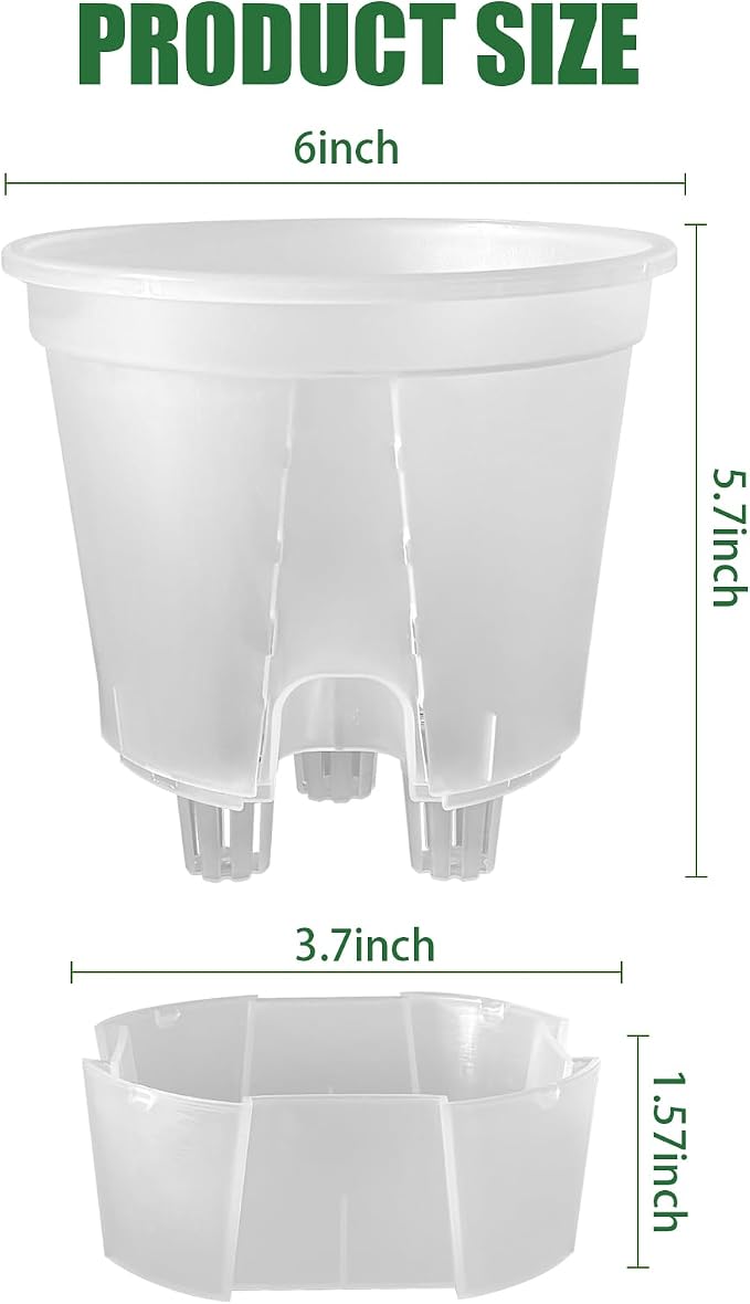 Cdd's Path 5-Pack 6 Inch Self Watering Naked Root Planter Pots with Drainage Holes & Reservoir, Plastic Planters with Air Pipes for Indoor Outdoor Plants，Clear