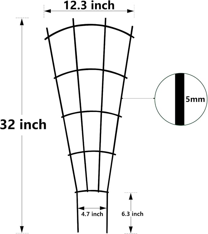 Thealyn 8 Pack 32" Metal Plant Trellis for Pots & Garden Beds, Rustproof Support for Indoor Outdoor Climbing Plants, Vines, Flowers, Fan Shaped, Black