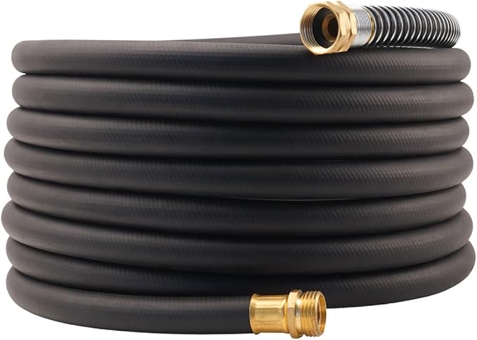 Wiseflow Garden Hose 25FT x 5/8", Heavy Duty Rubber Hose, Water Hose with Five Layered Braiding, Male Female Fittings, 1000PSI Burst, 300PSI Working for Yard, Car Wash, Pets (Black)