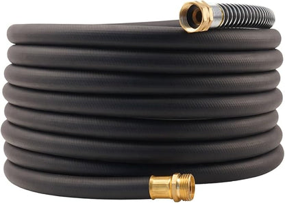Wiseflow Garden Hose 25FT x 5/8", Heavy Duty Rubber Hose, Water Hose with Five Layered Braiding, Male Female Fittings, 1000PSI Burst, 300PSI Working for Yard, Car Wash, Pets (Black)