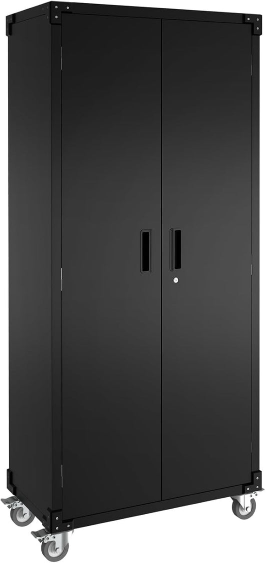 Garvee Storage Metal Cabinet 71" with Doors and 4 Shelves Adjustable Adjustable Feet and Lock Tall Storage Cabinet for Pantry Garage Craft Bedroom Office Shop