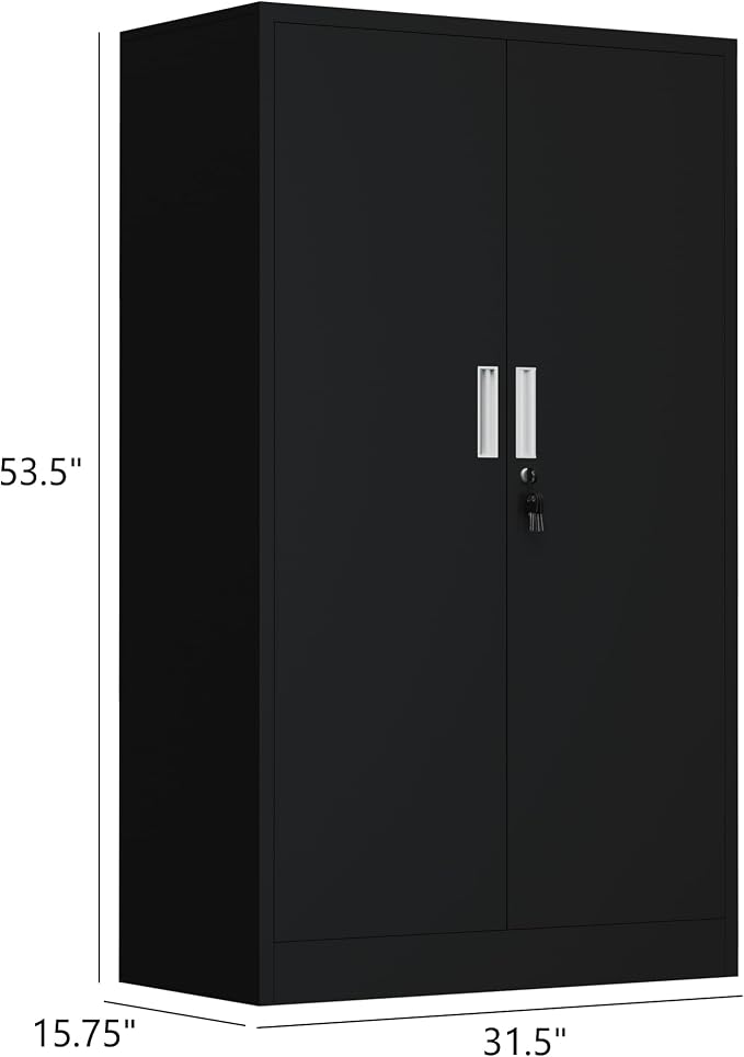 iJINGUR Metal Storage Cabinet with Locking Doors and Adjustable Shelves, 53.5-Inch Tall Lockable Storage Cabinets for Home Office Garage Kitchen Pantry (Black)