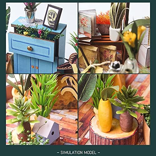 GuDoQi DIY Miniature Dollhouse Kit, Tiny 1:24 Scale House with Furniture, Great Handmade Craft Gift for Birthdays and Christmas Day, Green Flower Shop