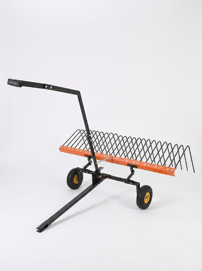 60 Inch Tow Behind Lawn Dethatcher, Tow Behind Steel Pine Straw Rake | with 24 Durable Spring Steel Tines for ATV or Mover Tractors, Designed to Pull Behind Lawn and Garden Tractors, Orange