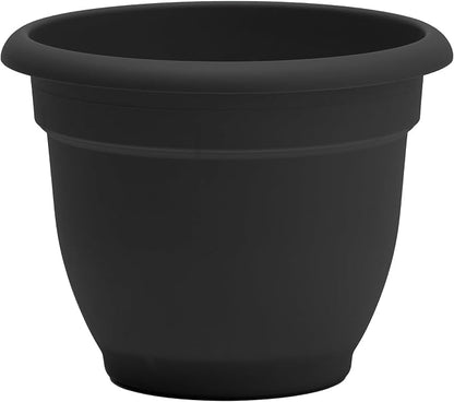 Bloem Ariana 10" Plastic Self-Watering Planter, Black, 2-Pack | Self-watering disk at the bottom of each pot that acts as a water wick and reservoir for optimal plant health