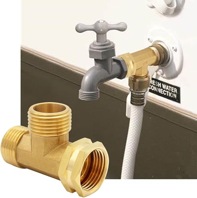 Uenede 2PCS Brass 3/4 Inch GHT Swivel Tee Pipe Fitting 3/4" GHT Male x Male x Female for Garden Hose Threaded Tube Pipe Fittings