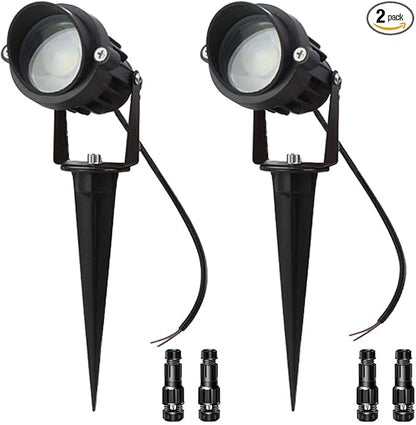 LAVAED 10W LED Landscape Lights 12V Outdoor Spotlight with Connectors Low Voltage Landscape Lighting Warm White Waterproof Yard Uplight(2Pack)
