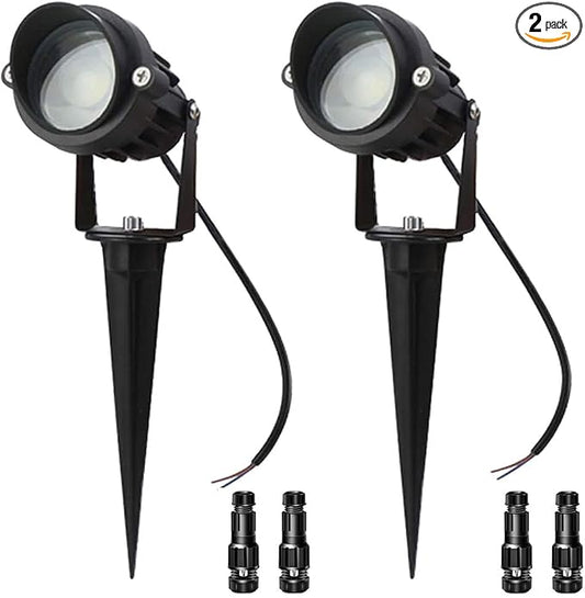 LAVAED 10W LED Landscape Lights 12V Outdoor Spotlight with Connectors Low Voltage Landscape Lighting Warm White Waterproof Yard Uplight(2Pack)